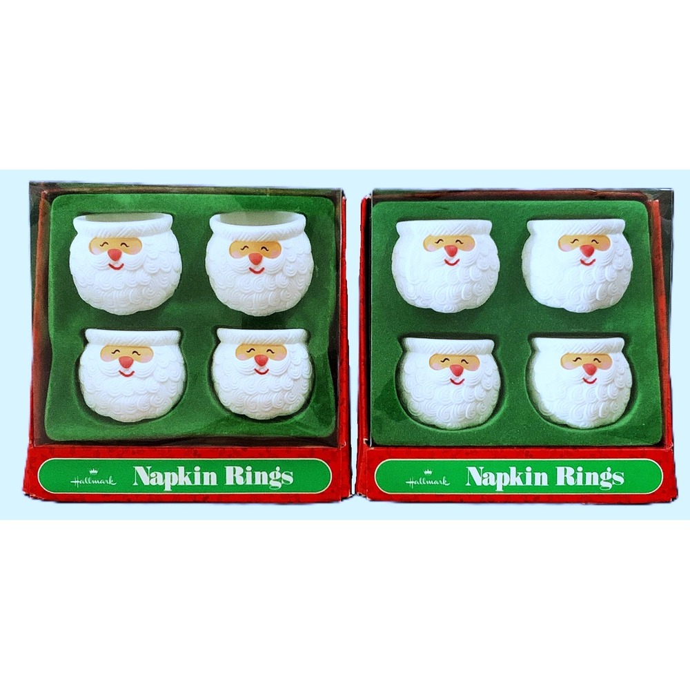 2 Sets - 8 Vtg Hallmark Santa Claus Napkin Rings Christmas H Howard Retro Look